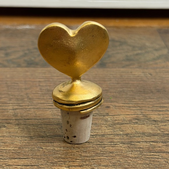 Other - Gold Tone Heart Wine Bottle Stopper Decorative Barware Cork Accessory